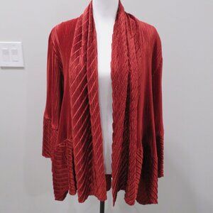 Mashiah Red Contrast Pleat Open Front Shawl Drape Jacket